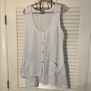 Fenini Black and White Linen Swing Asymmetrical Sleeveless Tank Top Tunic